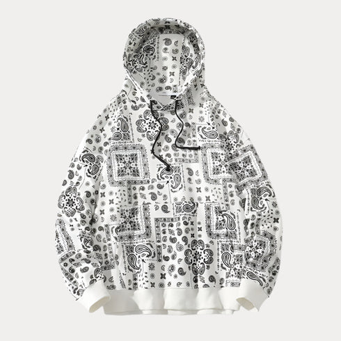 Paisley Pattern Bandana Print Knitted Hoodie